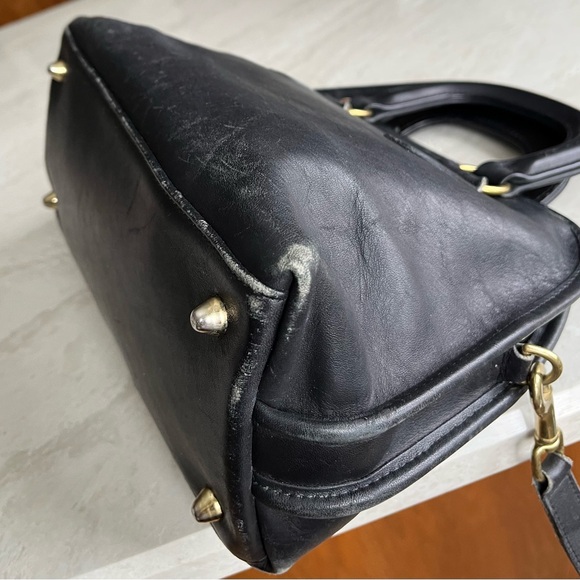 COACH Baxter Satchel Vintage Black Leather Bag Purse Top Handle Crossbody 2 Way - Picture 8 of 9
